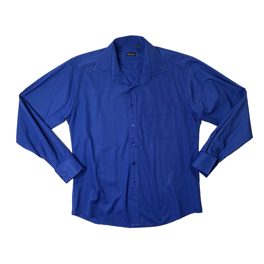 Paul Smith Shirt Men 17 Surf Blue Cotton Long Sleeve Chest Pocket Business Dress